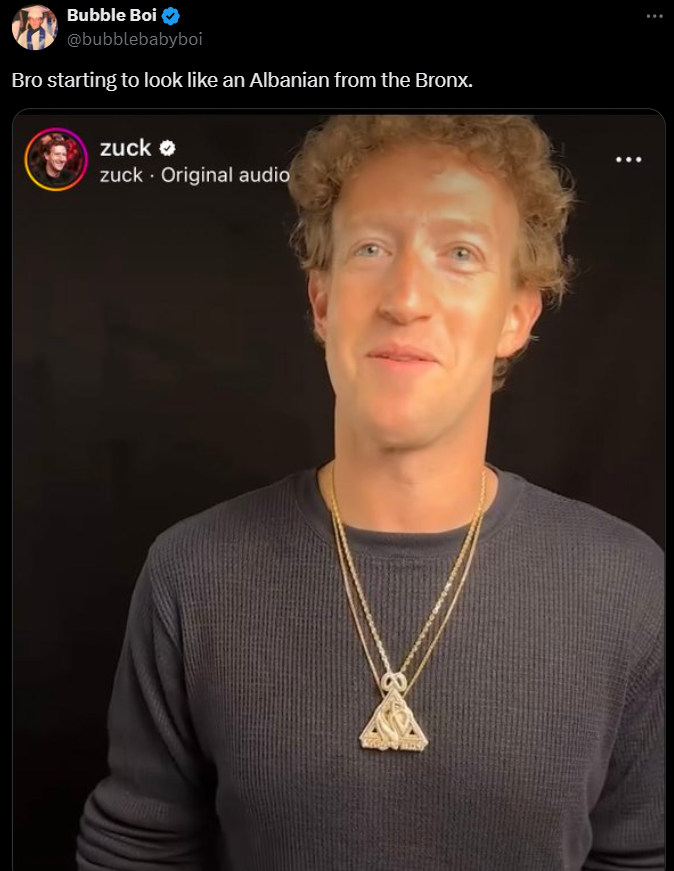 screenshot - Bubble Boi Bro starting to look an Albanian from the Bronx. zuck zuck Original audio